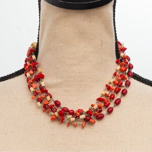 Vintage boho vibe multi strand beaded choker red & cream bohemian choker fashion